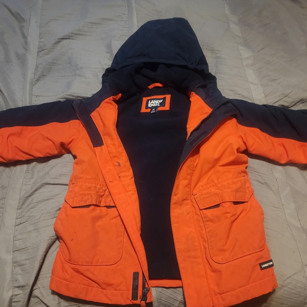 Boys Lands End Winter Coat Orange & Navy